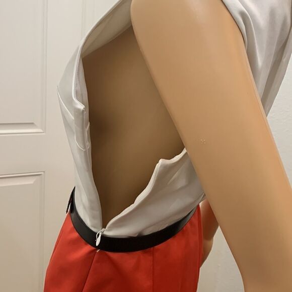 Georgiou Studio Size 2 Orange Cream Scoop Neck Side Zipper Lined Darts Belt - Picture 9 of 11